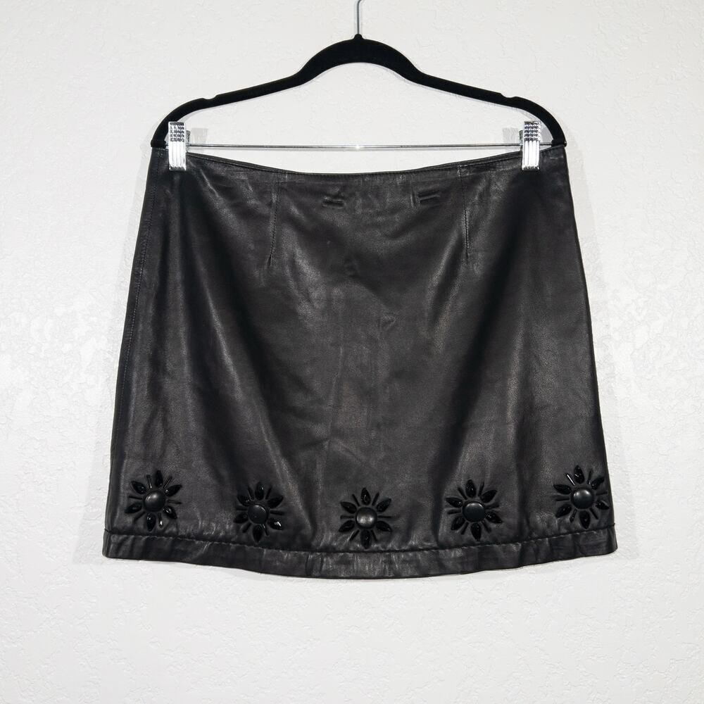 Red Valentino Black Jeweled Leather‎ Skirt Size 44 / 8